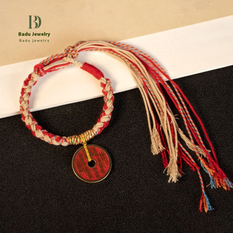 [Mountain Ghost Flower]Copper Coin Hand-woven Red Rope Bracelet Girlfriend Gift Braided Bracelet Valentine's Day