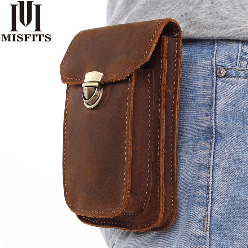 Celebrity European And American Retro Men's Genuine Leather Waist Bag Small Hanging Bag First Layer Cowhide Wearable Belt Mobile Phone Bag Storage Bag
