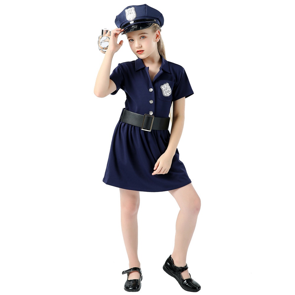Halloween Children's Costumes Children's Day Girls Dress Short-sleeved Police Skirt Cosplay Cute Police Uniform