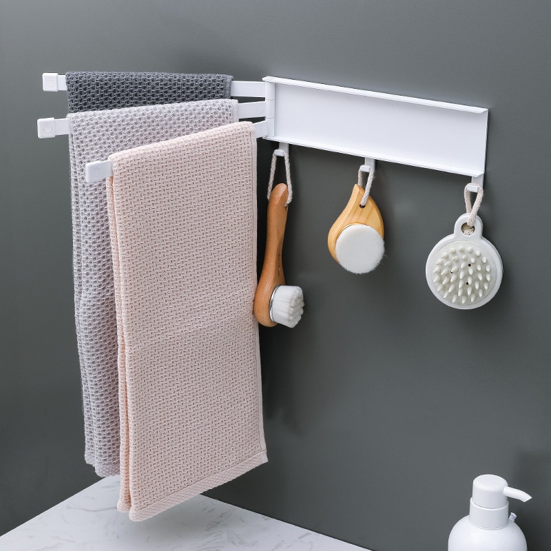 A3027 Punch-free Rotating Towel Rack Stick-on Towel Rack Bathroom Wall-mounted Towel Bar Toilet Storage Rack