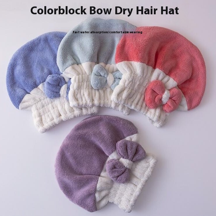 Color Matching Dry Hair Cap Women's Water-absorbing Quick-drying Dry Hair Cap To Wipe Hair Wrapped Head Towel Two-color Cute Shower Cap