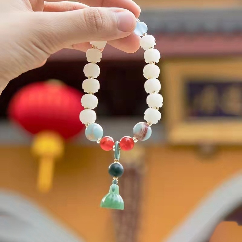Hangzhou Faxi Lotus White Bodhi Root Bracelet Pumpkin White Jade Bodhi Women's Peace Good Luck Girlfriend Multi-Treasure Bracelet