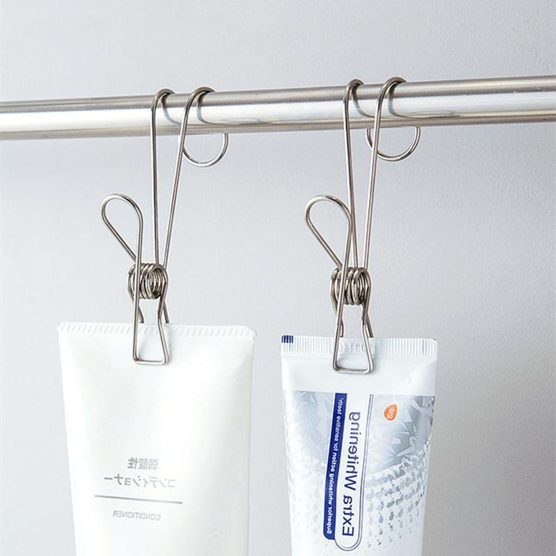 Stainless Steel Small Clip Hook With Hanging Bathroom Multifunctional Clothes Windproof Clothes Rack Home Storage Clothespin