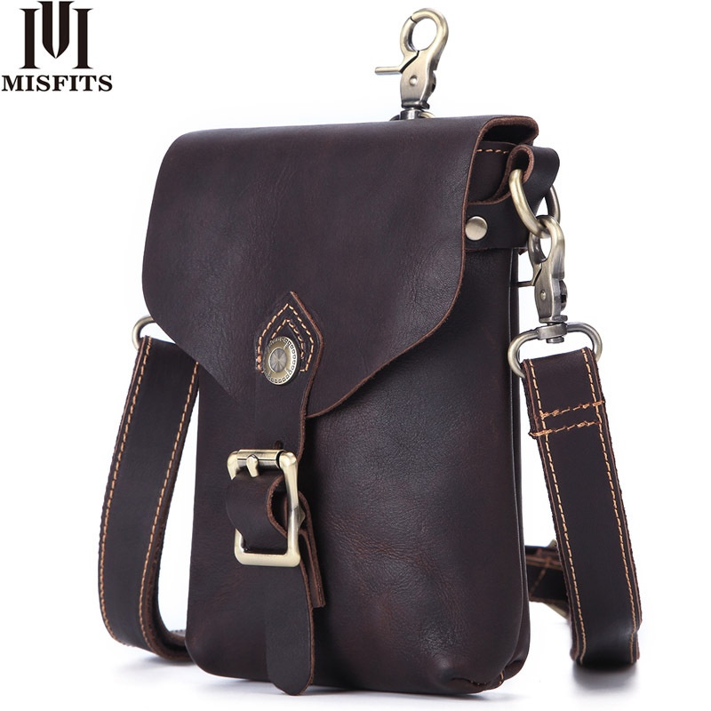 Men's Genuine Leather Shoulder Messenger Bag Multi-kinetic Mobile Phone Coin Purse First Layer Cowhide Retro Casual Waist Bag