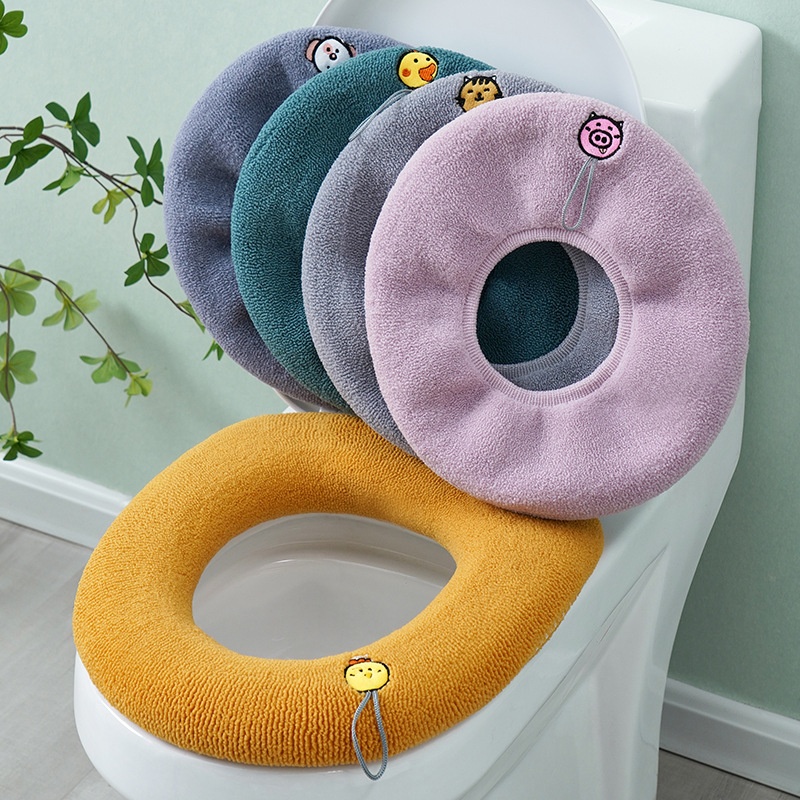 O-shaped Handle Toilet Mat Universal Knitted Washable Toilet Ring Household Toilet Cover Thick Warm Toilet Seat Cushion
