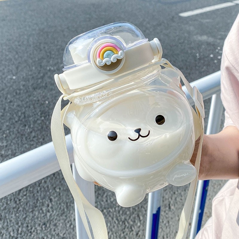 Summer Panda Double Drink High Value Large Capacity Children's Cute Plastic Water Cup Bear Straw Cup Cup Plastic Cup