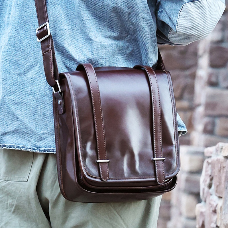 Cover-style Men's Bag,Top Layer Cowhide Men's Messenger Bag,Street Fashion One-shoulder Messenger Bag,Genuine Leather Men's Bag