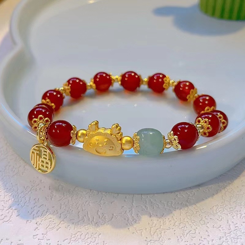 Year Of The Dragon Bracelet Chinese Retro Creative One Dragon Steamed Dumplings Fortune Brand Pendant Beaded Bracelet