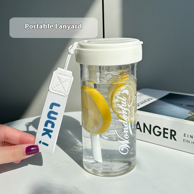 Summer Flower Tea Cup For Girls With High Appearance Value Rope Tea Cup Student Portable Straw Cup Plastic High Temperature Resistant