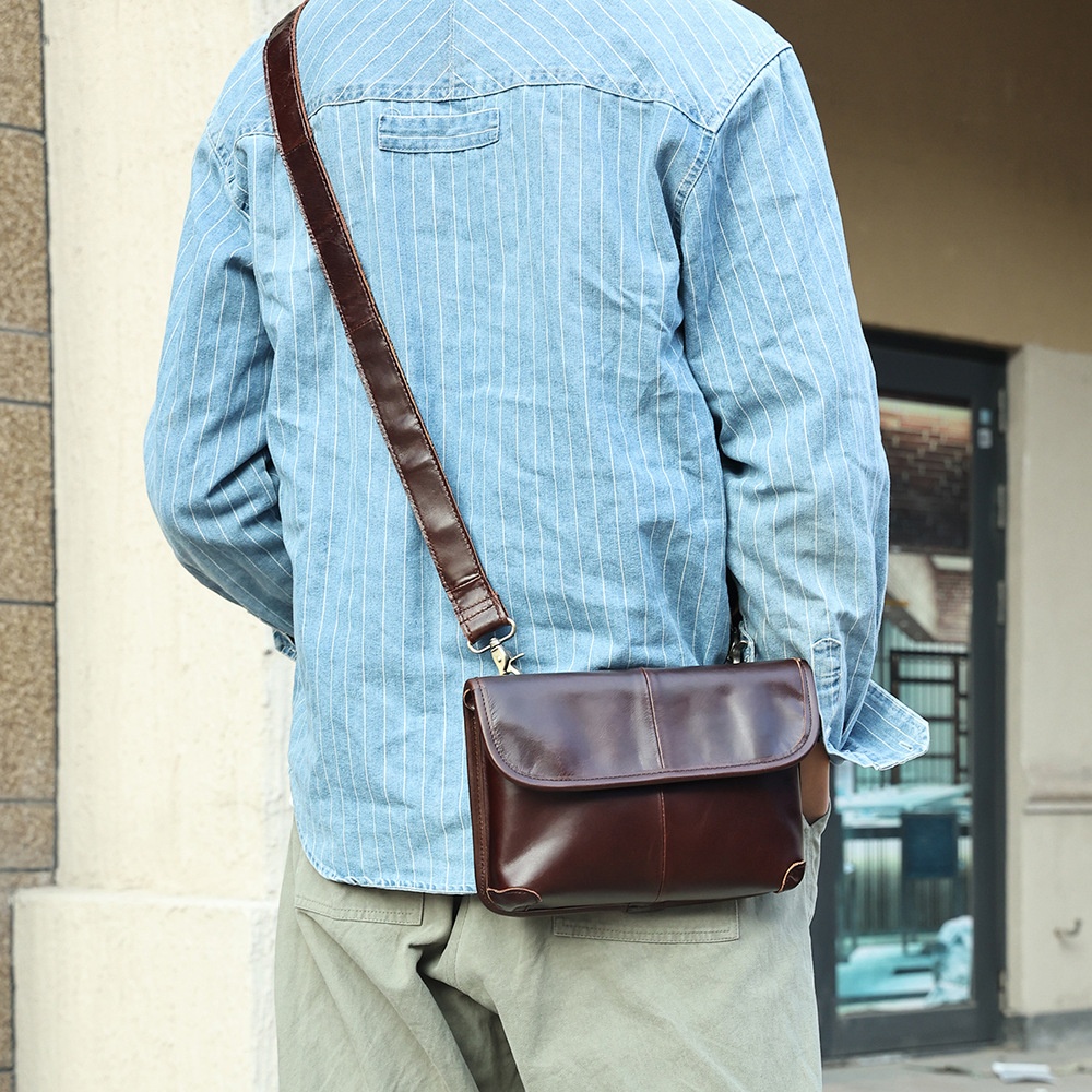 Genuine Leather Men's Messenger Bag Retro Horizontal Shoulder Bag High-end Versatile Simple Men's Shoulder Messenger Bag