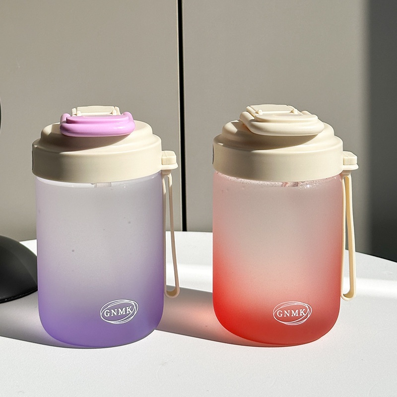 Girls'Gradient Glass Water Cup Gradient Color High Borosilicate Glass Cup With Straw High Temperature Resistant Portable Student Double Drinking Cup