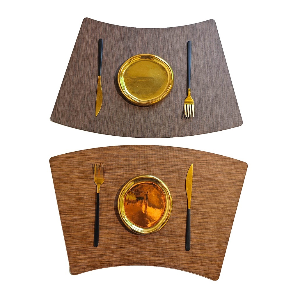 Fan-shaped Large Round Tableulation Pad High-grade Light Luxury Wood Grain Leather Pvc Placemat Waterproof And Oil-proof Hotel Table Mat