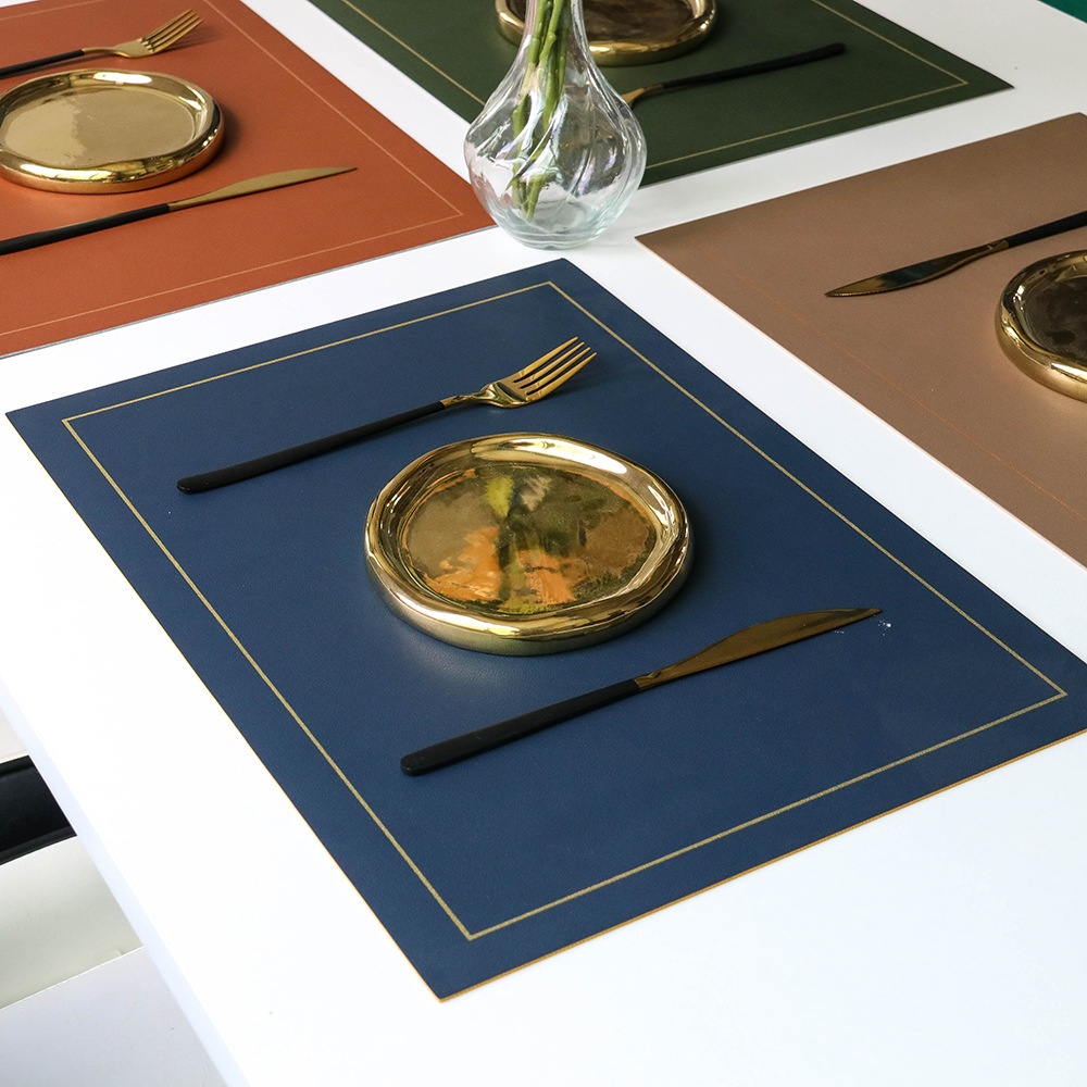 Pvc Leather Placemat Double-sided Gold-rimmed Square Nordic Style Hotel Western Placematulation Pad Table Mat