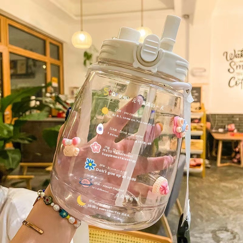 High-value Internet Celebrity Straw Water Cup Female Student Large Capacity Cute Portable Sports Water Bottle Water Cup Bottle Summer Super Large