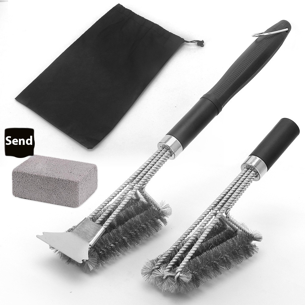 SDirectly Stainless Steel Barbecue Cleaning Brush Bbq Cleaning Tool Three-head Barbecue Brush Oven Grill Wire Brush