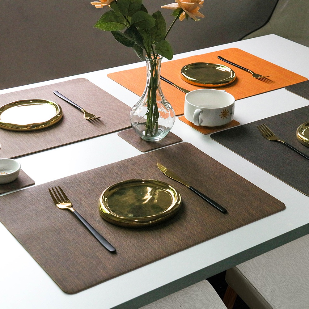 Pvc Leather Western Dining Mat Table Mat Light Luxury Rectangular Wood Grain Nordic Style Home Oil-proof Heatulation Mat
