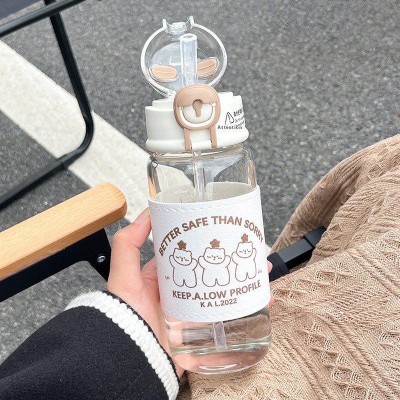 Water Cup Female Glass Cup With Straw Simple Fresh Forest Portable Summer Cute Student Girl Heart Cup