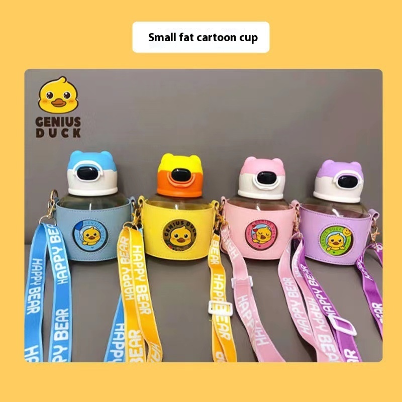 Little Yellow Duck Children's Water Cup Large Capacity Summer Children's Food Grade Bouncing Silicone Plastic Straw Cup