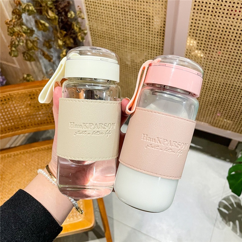High-value Leather Case Glass Cup High Borosilicate Resistant Tropical Tea Cup Male Net Celebrity Single-layer Water Cup Female Summer