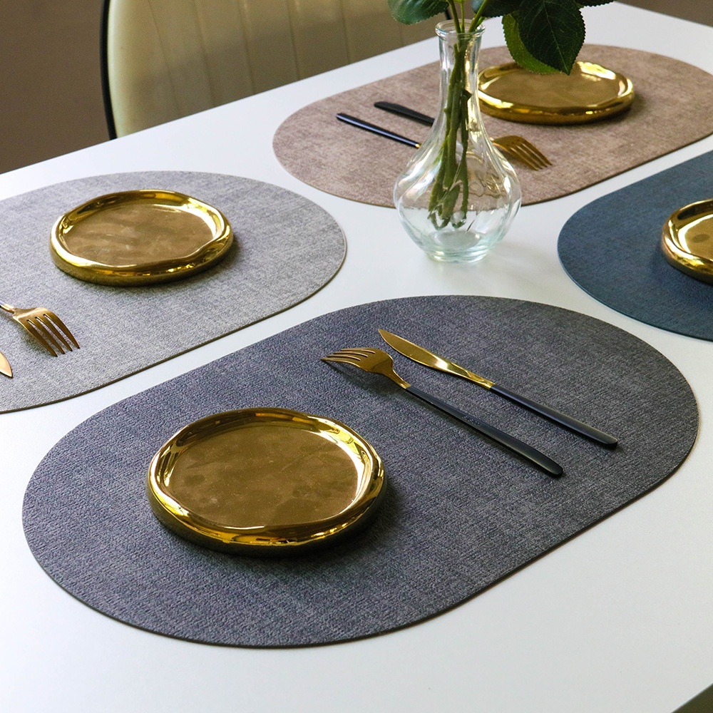 Leather Placemats Oval Light Luxury Waterproof And Oil-proof Hotel Restaurant Western-style Placemats Heat-ulating Table Mats
