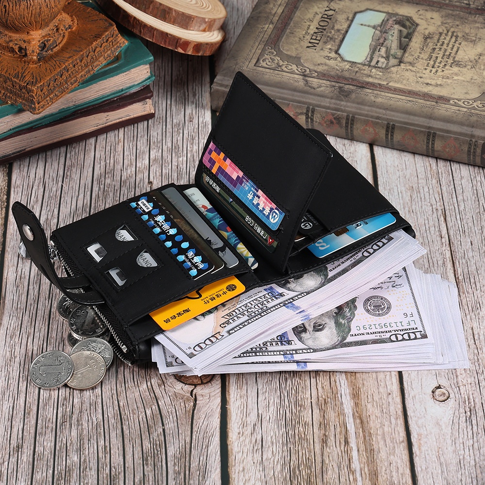 Genuine Leather Wallet Vertical Multifunctional Men's Coin Purse With Chain Multiple Card Slots Retro Purse Large Capacity Driver's License Bag
