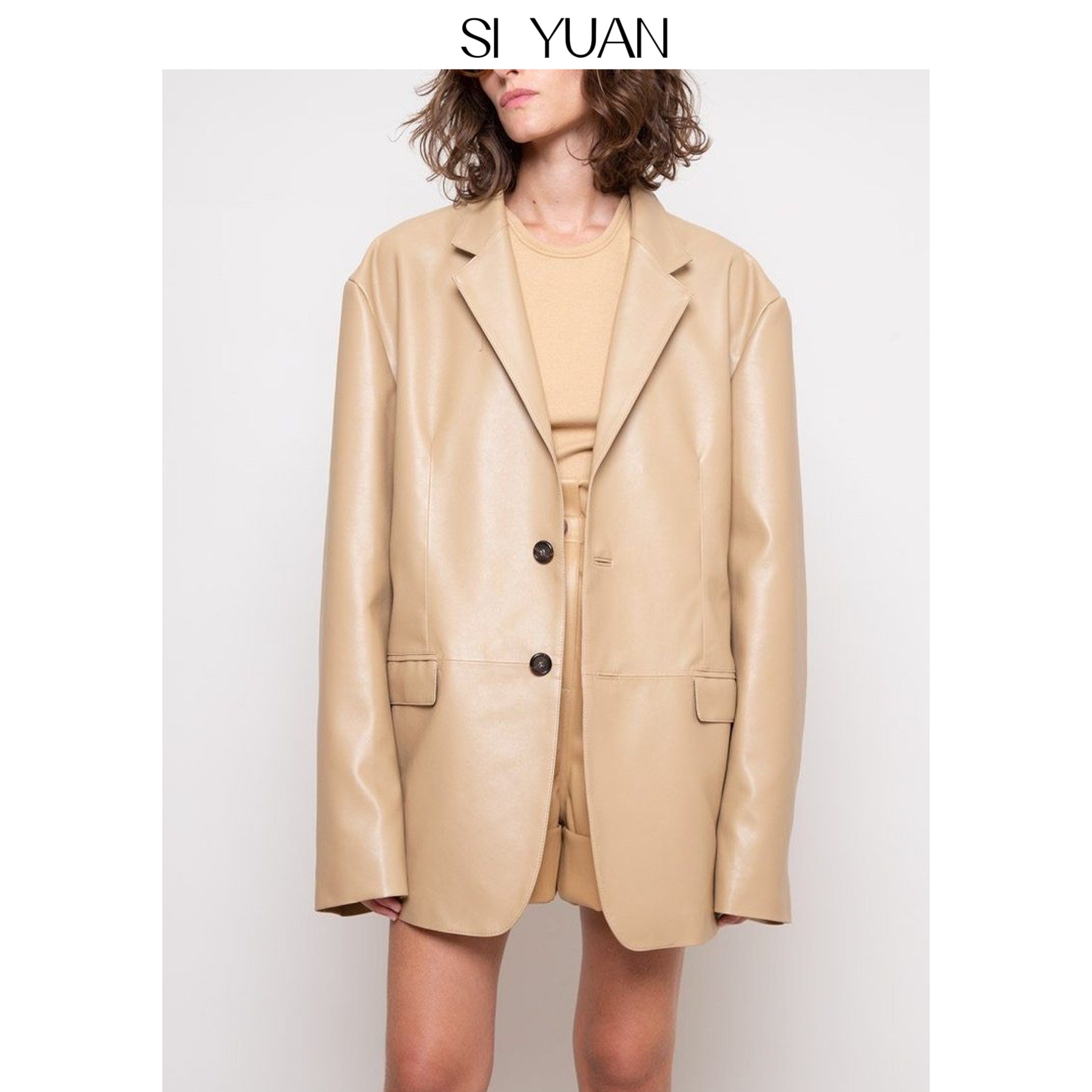 Mi Jie Tong Style FPEuropean And American Casual Handsome Protein Leather Suit Jacket Female Loose Women's Jacket3216