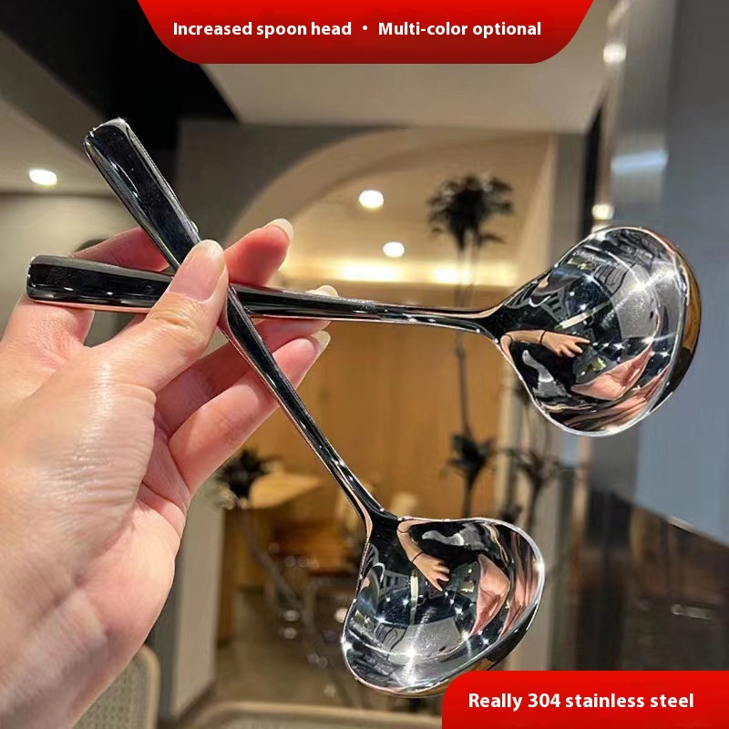 Soup Spoon Stainless Steel304 Sauce Spoon Multi-purpose Deepened Public Spoon Creative Big Head Long Handle Spoon Korean Spoon
