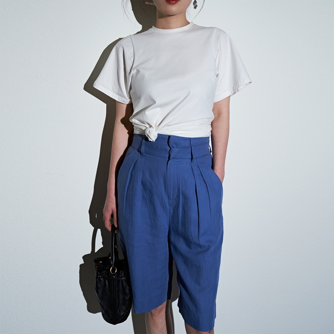 Brunel**C**Ultra High Waist Leg-lengthening Linen Loose Shorts Blue Casual Straight Pants