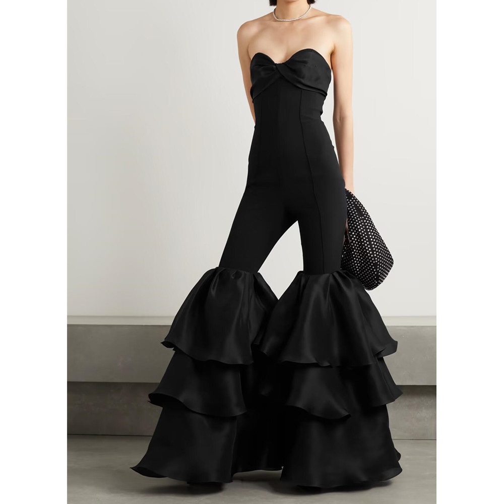 Foreign Trade Bandage Jumpsuit European And American Women's Fashion Tube Top Cake Trousers Banquet Party Jumpsuit