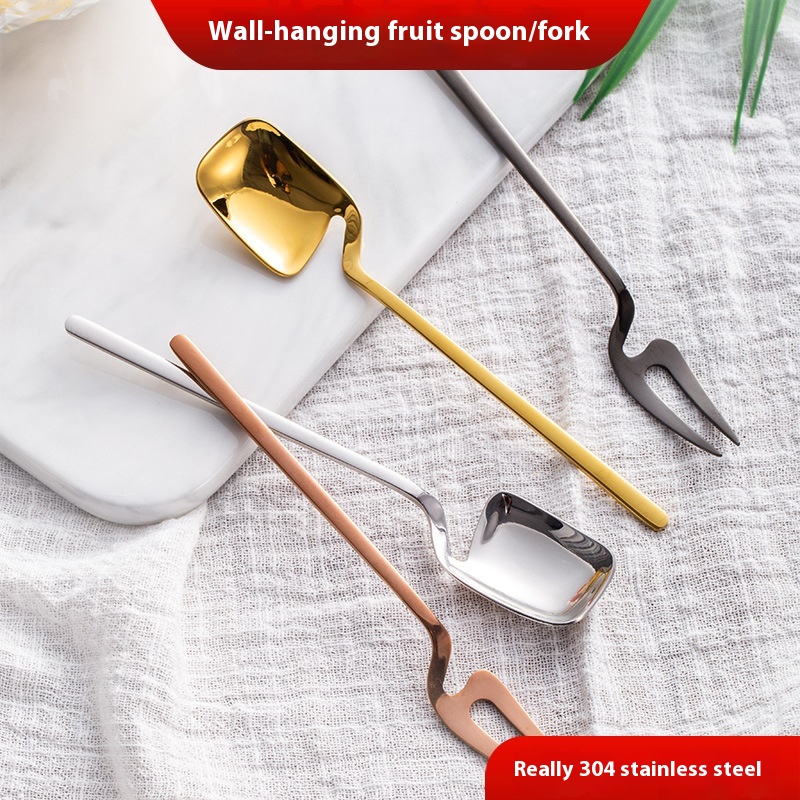 304 Stainless Steel Coffee Spoon Fruit Fork Ice Cream Spoon Spoon Personality Creative Stirring Spoon Wall-mounted Spoon
