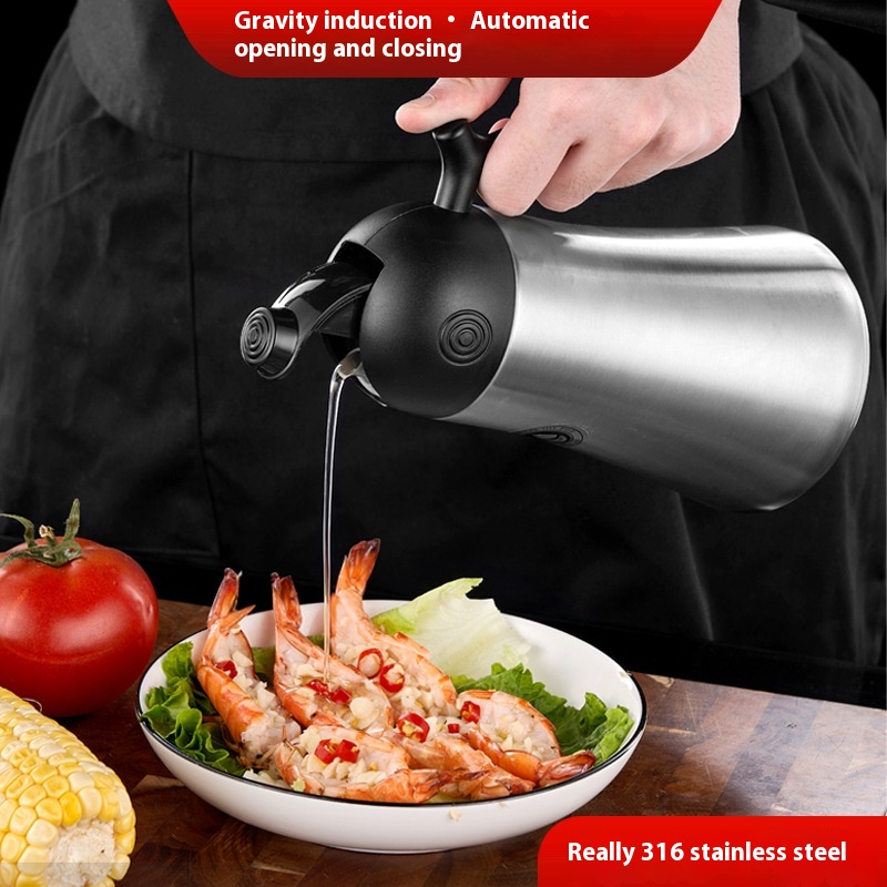 316 Stainless Steel Oil Pot Oil Bottle Kitchen Household Soy Sauce Seasoning Bottle Jar No Oil Automatic Opening And Closing Oil Tank