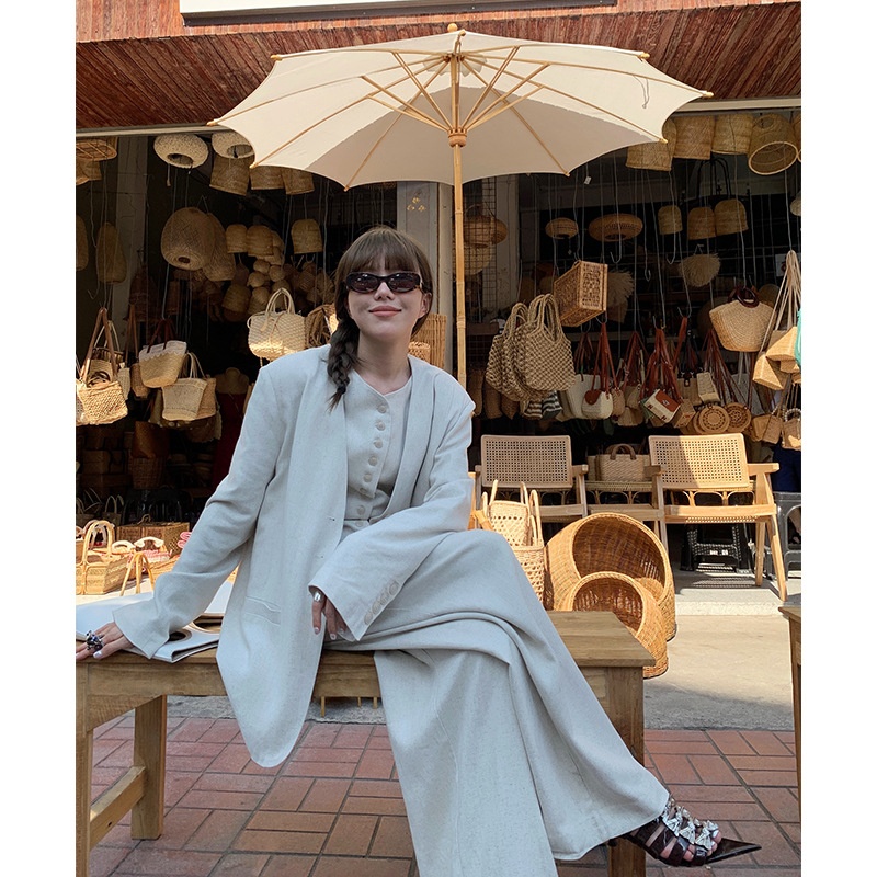 UNITYMODETextured Linen Material V-neck Thin Suit Jacket For Women,Thirteen Lines Niche Design