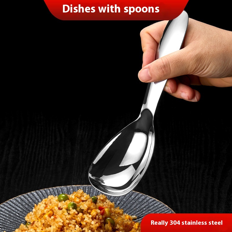 304 Stainless Steel Spoon Household Western Food Spoon Round Spoon Children's Spoon Adult Main Meal Thickened And Deepened Soup Spoon