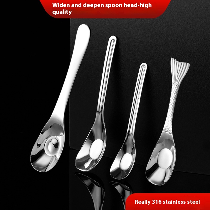 316 Stainless Steel Yuanbao Spoon Household Spoon For Drinking Soup Deepened Thickened Long Handle Soup Spoon Small Spoon Table Spoon