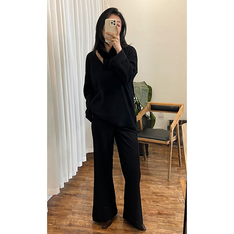Heavy Tailoring!High Waisted,Slimming,Flared Casual Pants,Black Suit Pants,Minimalist Structured Line Stitching Trousers