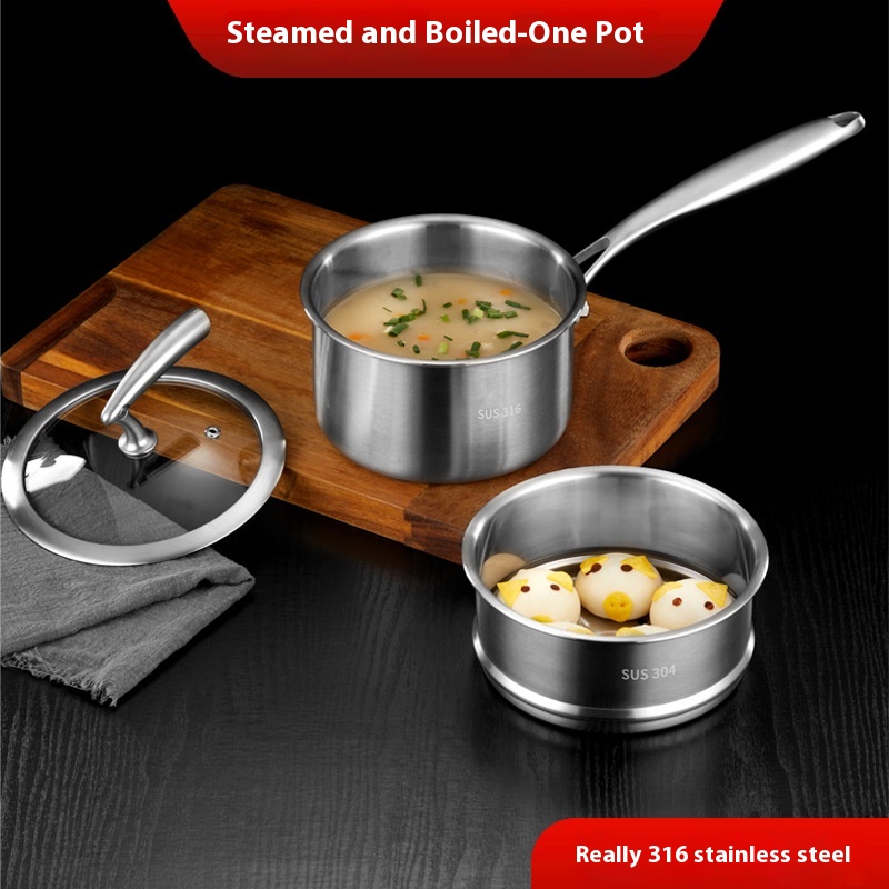 316 Stainless Steel Milk Pot Steamer Small Soup Pot Household Milk Pot Small Milk Pot Thick Hot Milk Pot Induction Cooker Universal