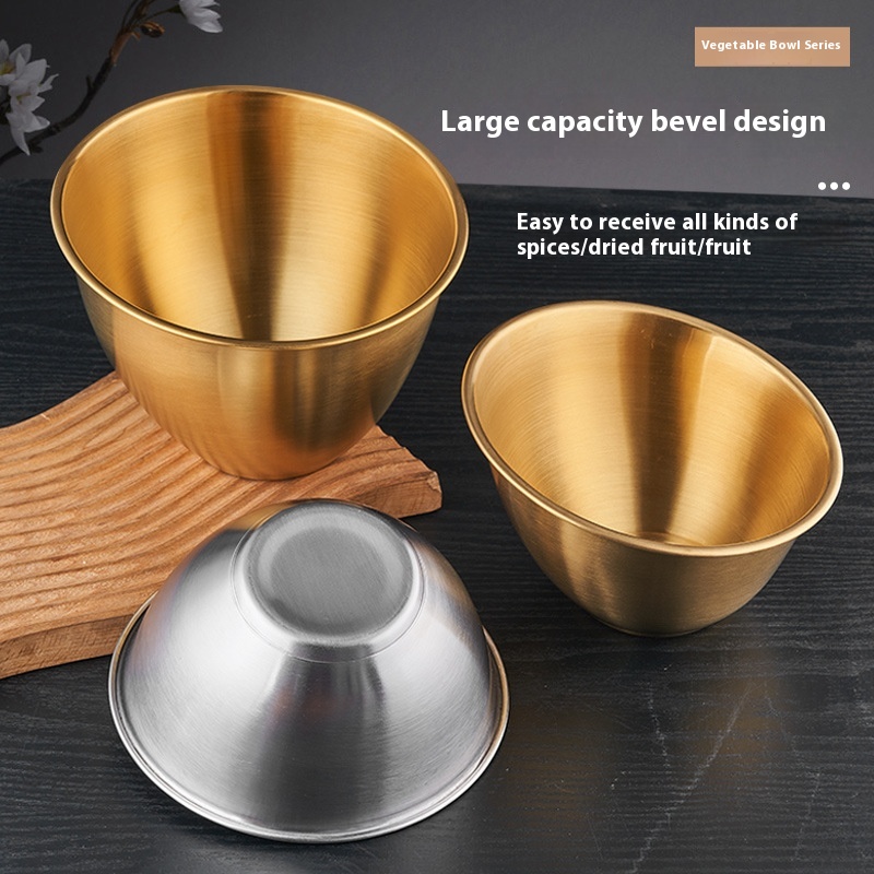 Stainless Steel Vegetable Bucket Golden Lettuce Bucket Korean Bowl Buffet Salad Bowl Seasoning Oblique Bowl Hot Pot Restaurant Soup Bowl