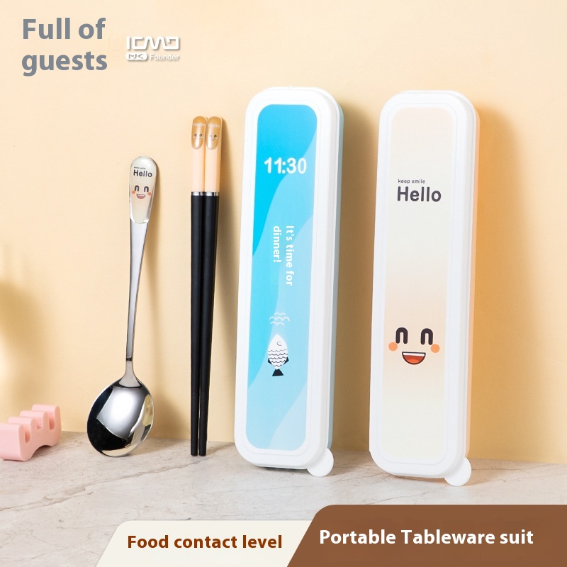 Kemanduo Portable Tableware Set For Home Use,Students And Office Workers,Cartoon Cute Alloy Chopsticks And Spoon S