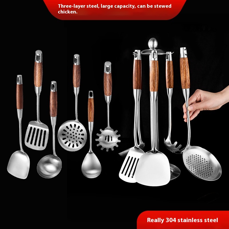 Rosewood Kitchenware Set304 Stainless Steel Spatula Soup Spoon Set Frying Spatula Kitchenware Hot Pot Colander Spoon Rice Spoon