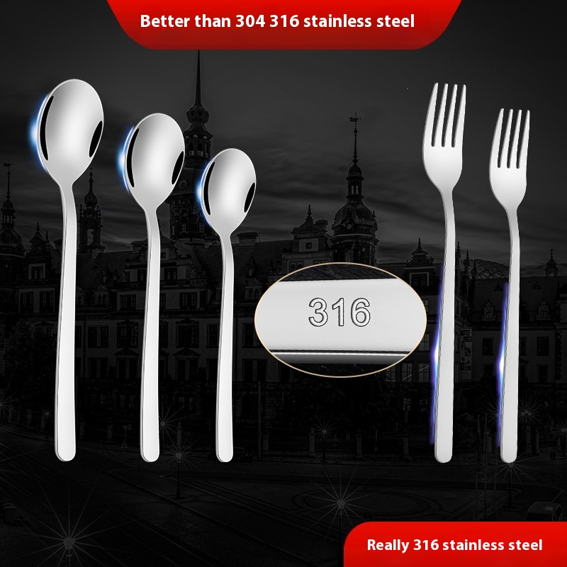 Simple316 Stainless Steel Spoon Fork Creative Korean Soup Spoon Tableware Household Stirring Spoon Dinner Spoon Dinner Fork