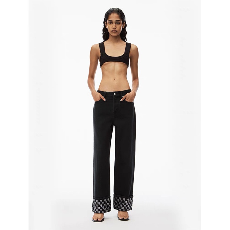 AWShop Owner Replica Heavy Fabric Cuff High Waist Retro Washed Casual Jeans