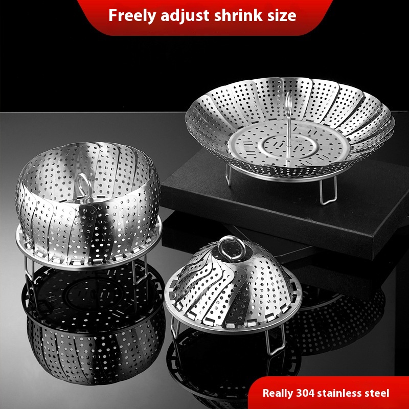 304 Stainless Steel Steamer Folding Steam Rack Shrink Kitchen Gadget Steam Grid Household Steamed Bun Steaming Plate Steamer