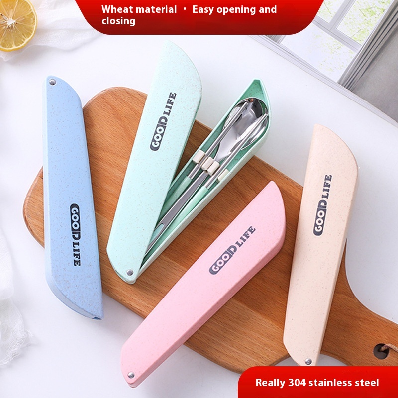 Sickle Portable Cutlery Set304 Stainless Steel Cutlery Full Set Of Wheat Straw Student Chopsticks Spoon Combination