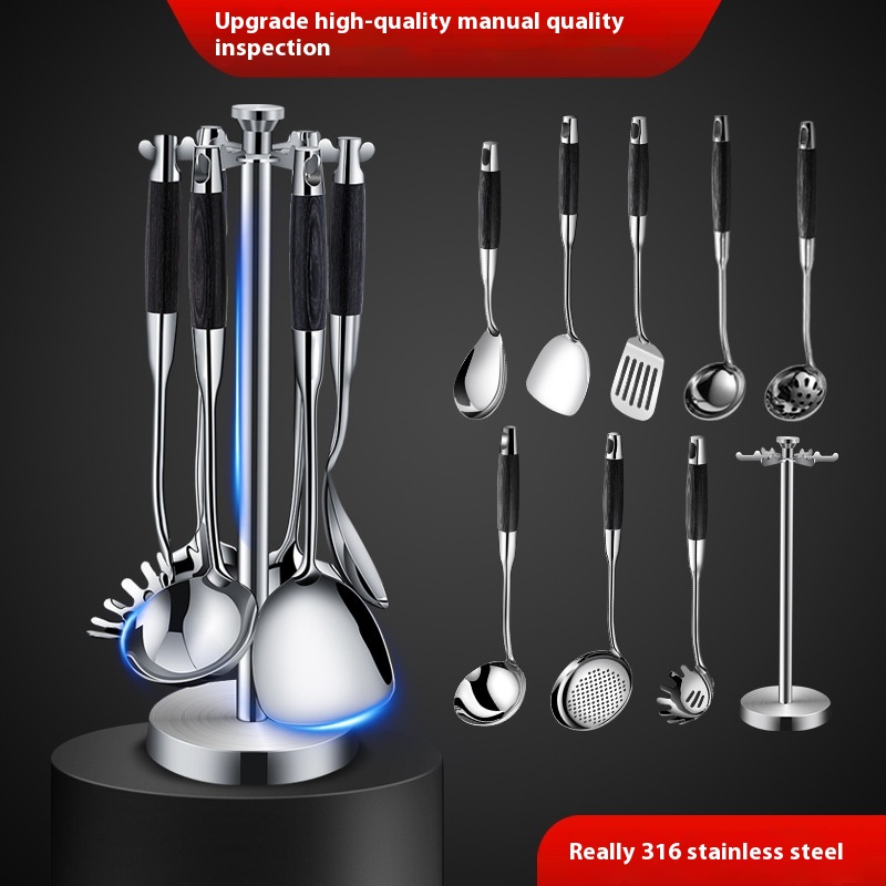 316 Stainless Steel Soup Spoon Spatula Household Cooking Shovel Ebony Handle Kitchen Utensils Set Large Soup Shell