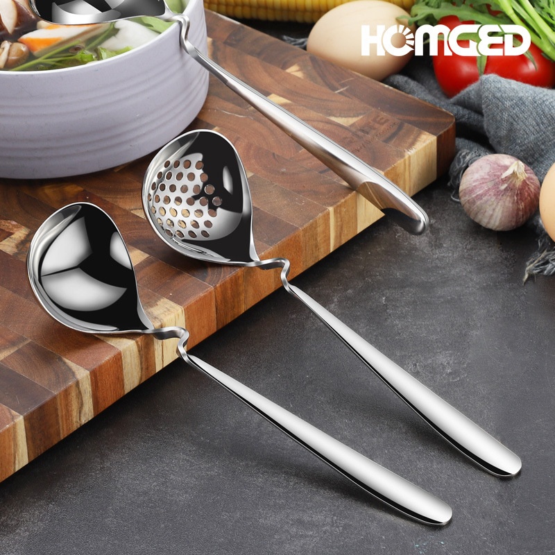 304 Stainless Steel Deepened And Thickened Large Soup Spoon Long Handle Household Drinking Soup Spoon Public Wall Hanging Hot Pot Soup Shell Soup Drain