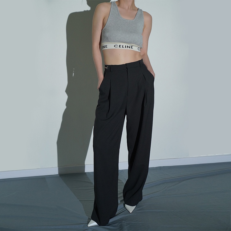 The Owner Recommends!Homemade CEStyle Thin Non-pleated High Waist Trousers Horseshoe Buckle Thin Trousers