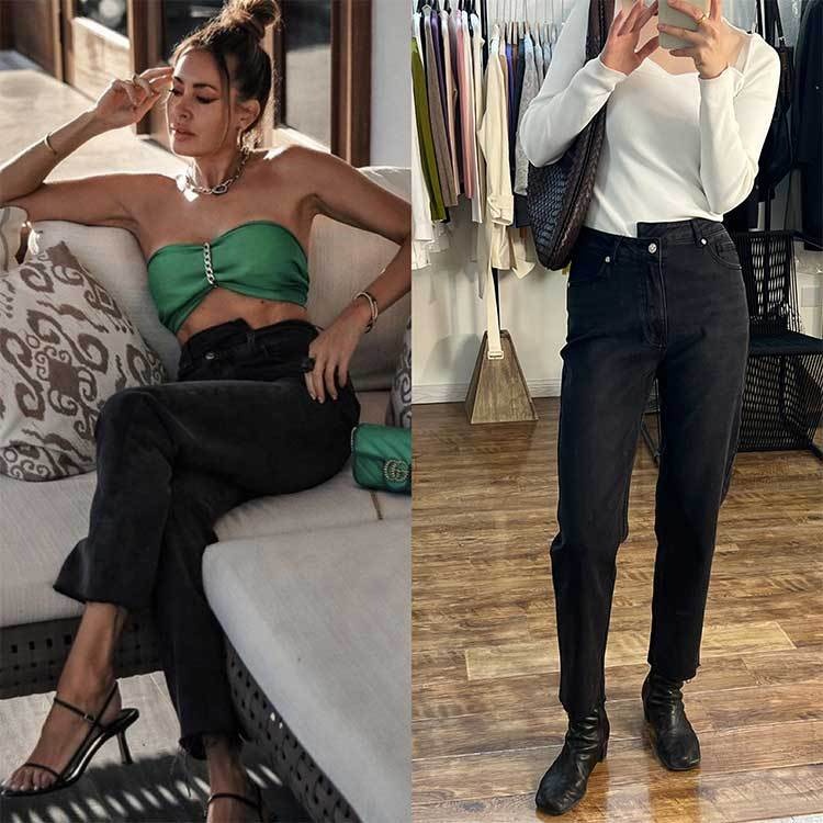 Black Ag Unequal Waist Niche Swedish Style High Waist Denim Cropped Pants