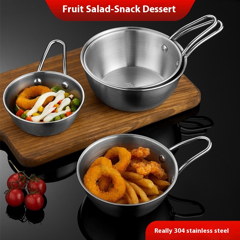 304 Stainless Steel Snow Bowl Picnic Bowl With Handle Hot Pot Seasoning Bowl Fruit Salad Bowl Outdoor Camping Tableware