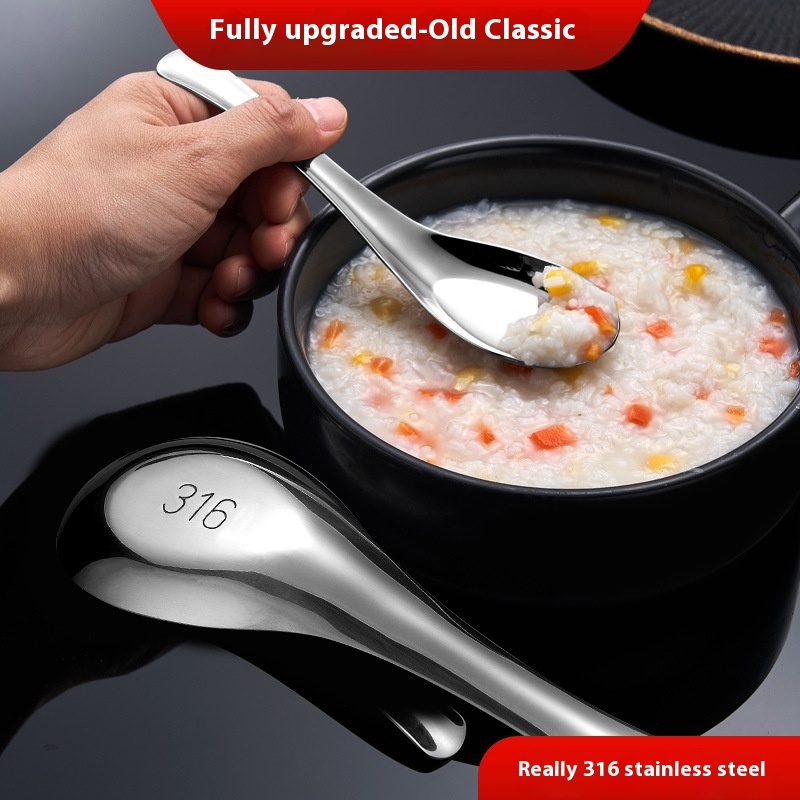 316 Stainless Steel Spoon Household Creative Soup Spoon Flat Bottom Spoon Children's Meal Spoon Iron Spoon
