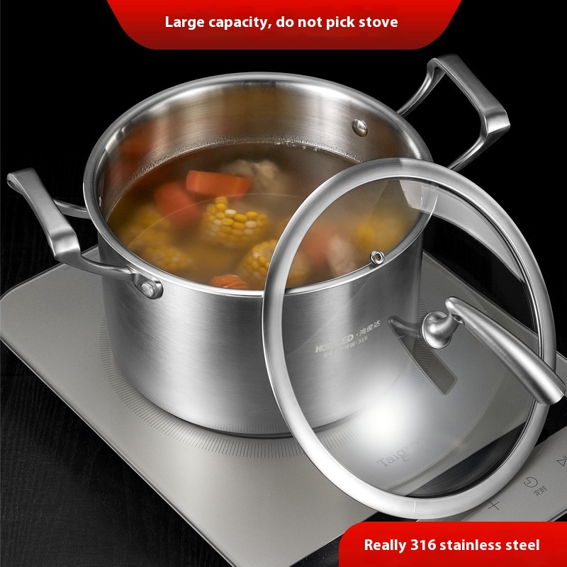 316 Stainless Steel Soup Pot With Lid Canteen Portable Large Capacity Pot Kitchen Household Stew Pot Steamer Universal